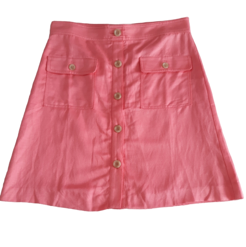 NWT Ann Taylor Size 6 Pink Linen Lyocell Blend Button Front Skirt